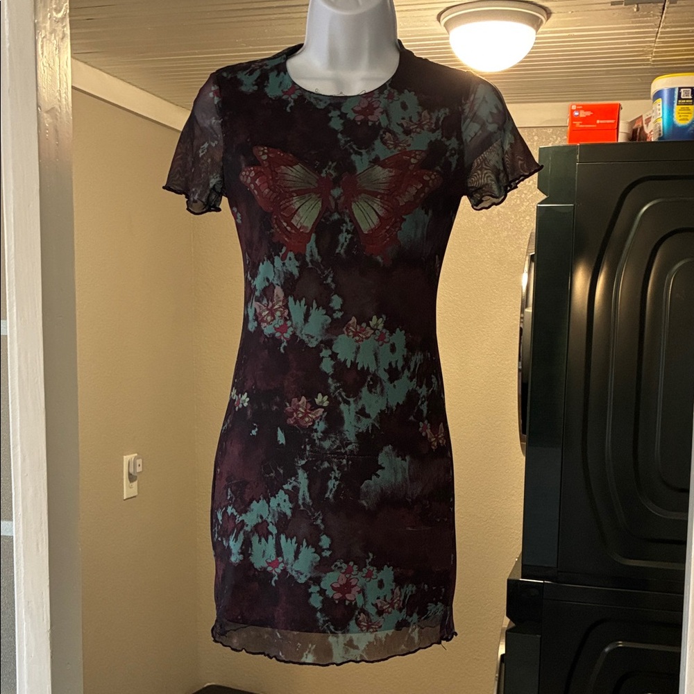 SHEIN Multicolor Butterfly Mini Dress